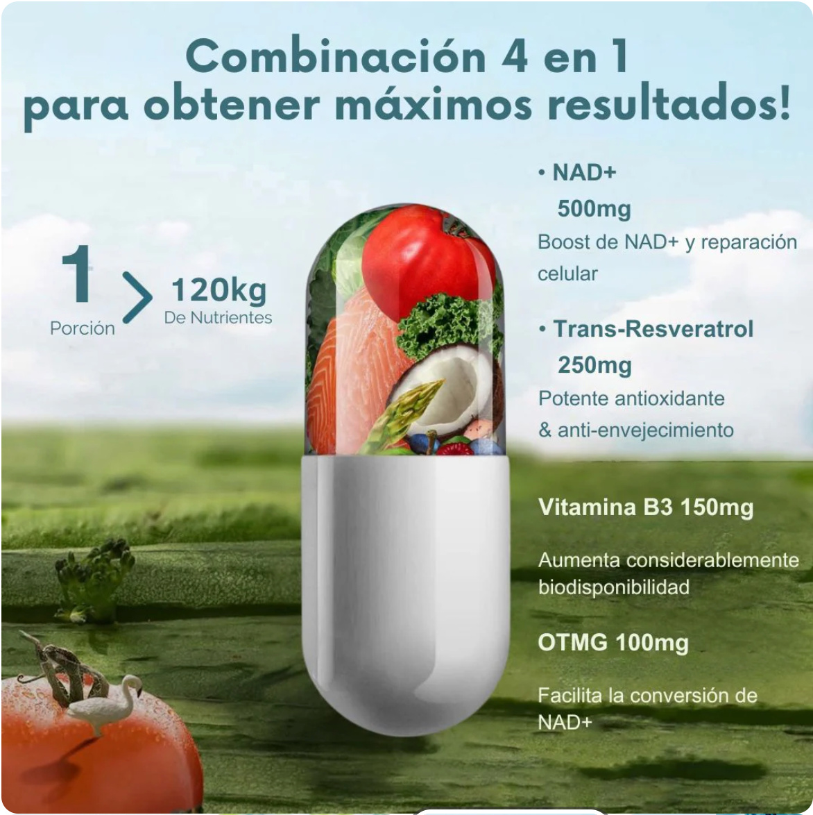 NAD + RESVERATROL 1500 MG 60 CAPSULAS