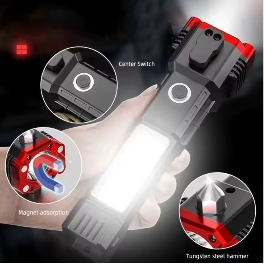 Linterna LED Multifuncional Táctica 4 En 1 Recargable