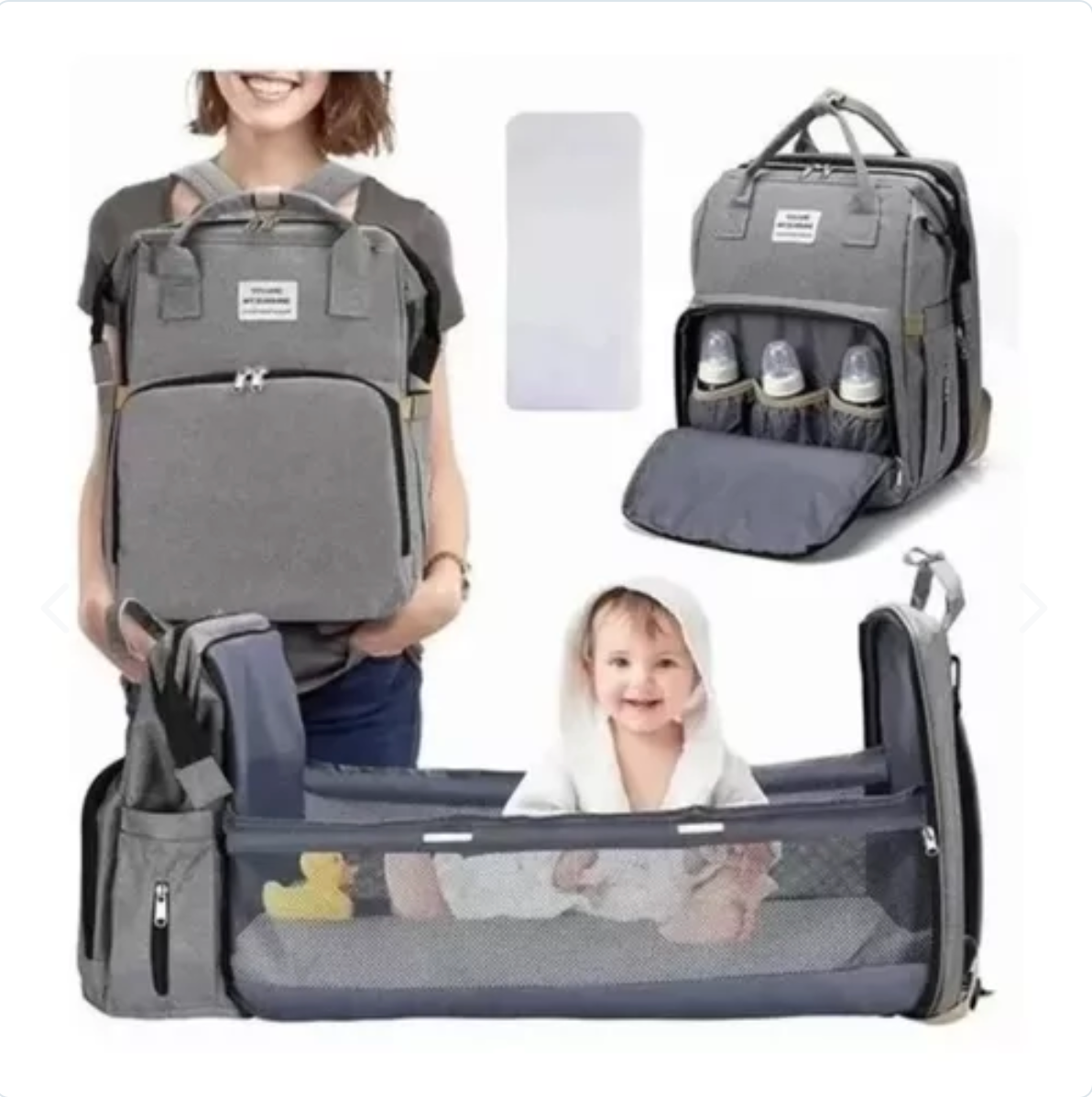 Mochila Maternal 3 en 1, Cuna, Pañalera y Mudador