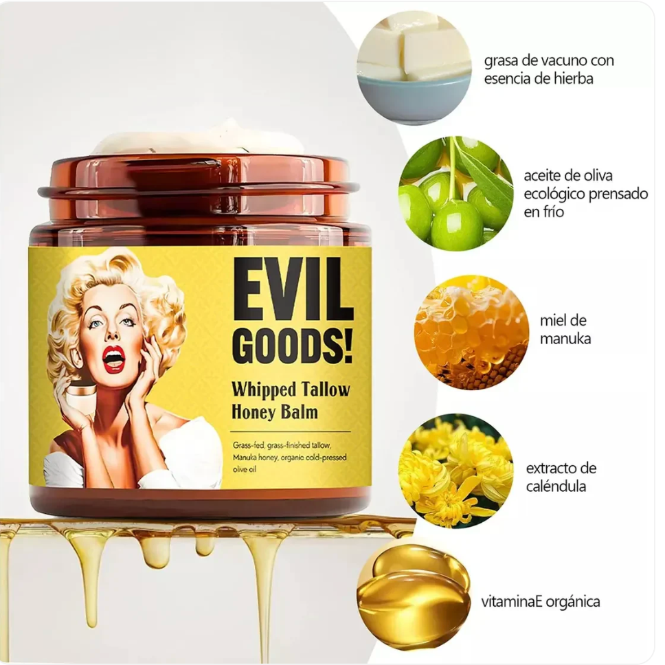 🌿 Evil Good — Bálsamo de Miel & Sebo de Res, Antienvejecimiento - Hidratación profunda