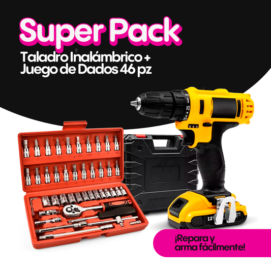 Pack Taladro Inalambrico + juego dados 46pcs OFERTA