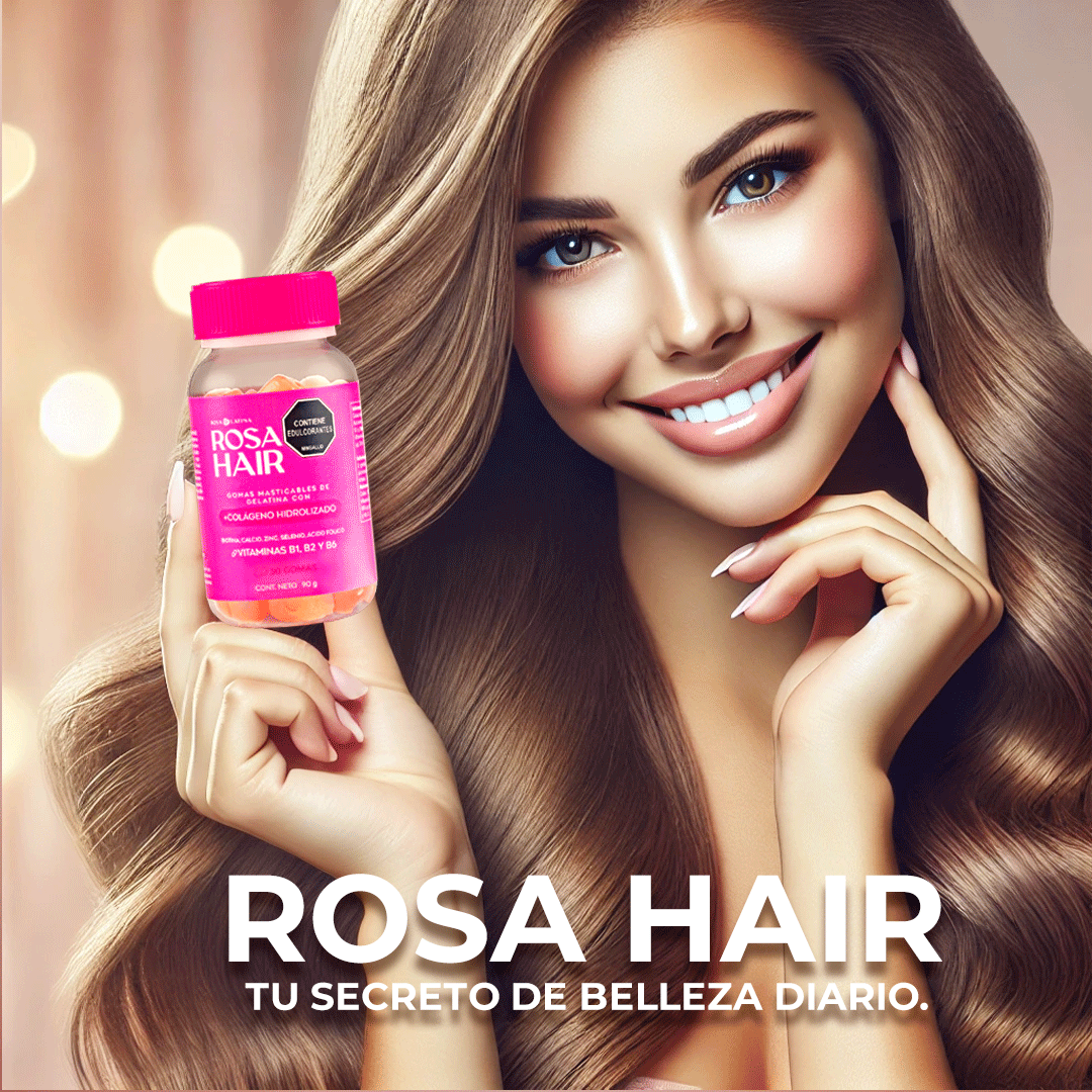 ROSA HAIR GOMITAS DE COLÁGENO HIDROLIZADO, BIOTINA Y VITAMINAS PARA TU CABELLO 💖