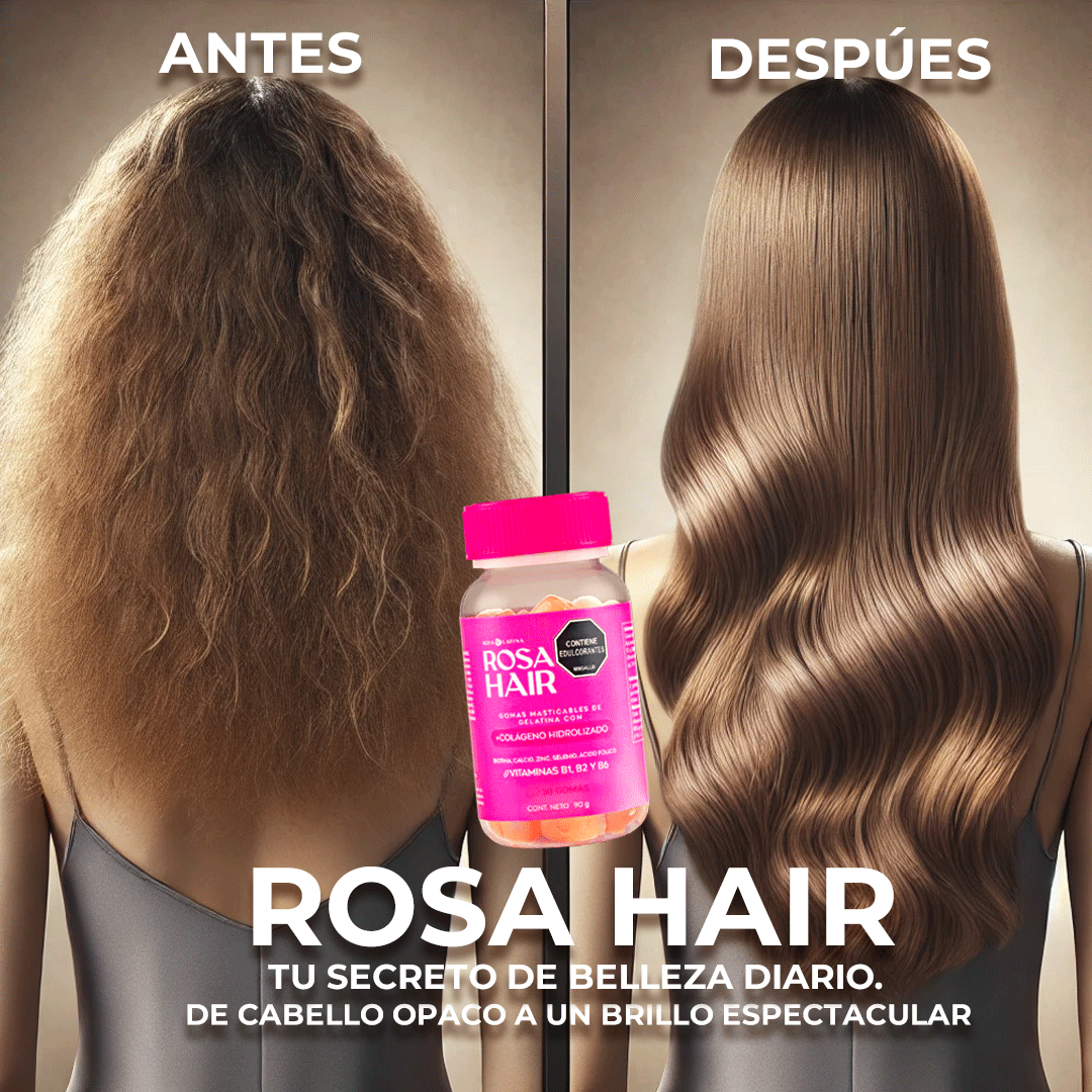 ROSA HAIR GOMITAS DE COLÁGENO HIDROLIZADO, BIOTINA Y VITAMINAS PARA TU CABELLO 💖